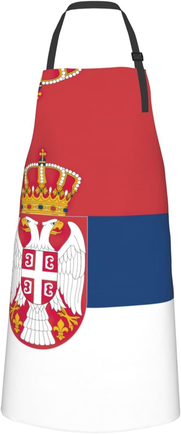 Flag of Serbia Print Laundry apron 28x33 In Waterproof Kitchen Apron with Pockets for Cooking Baking