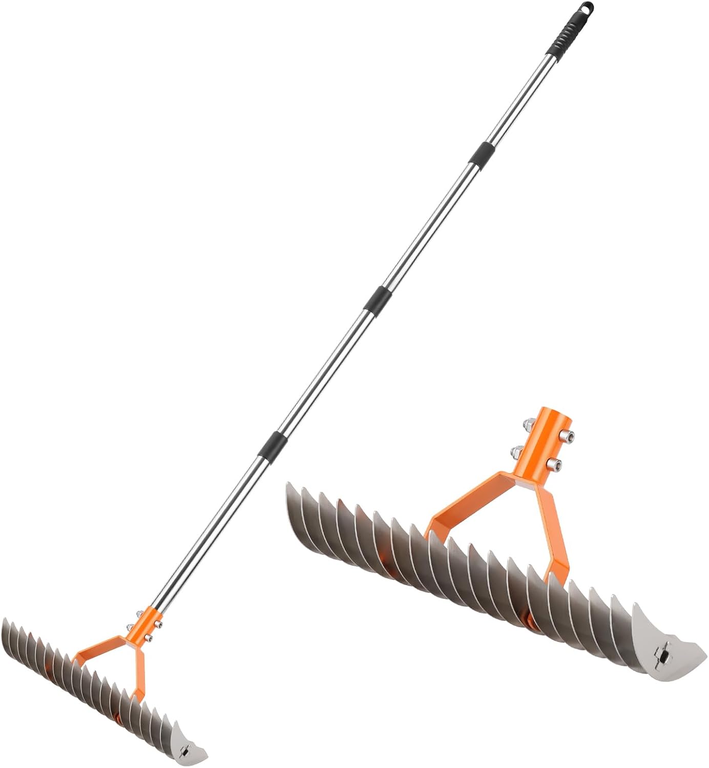 62" Adjustable Thatch Rake - 19-Tine Lawn Dethatcher with Nickel Steel