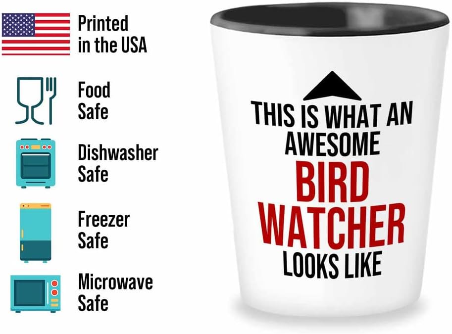 Bird Lover Shot Glass 1.5oz - Awsome bird watcher looks like - Hummingbird Nest Cage Parrot Dad Gardening Outdoor Birdwatcher Feeder