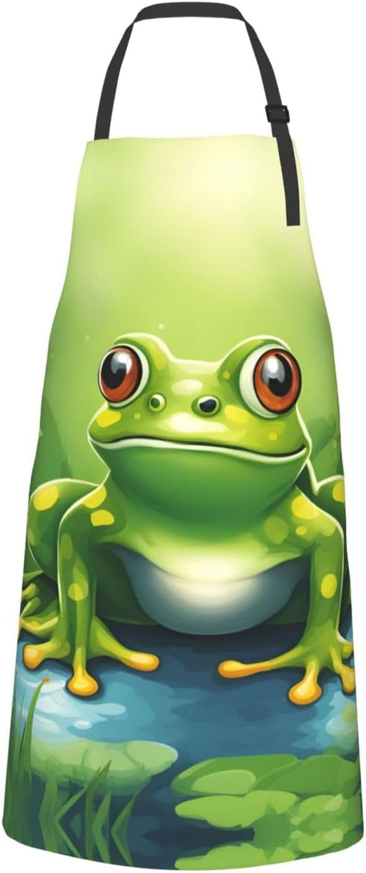 Cartoon frog 1 print Waterproof chef's apron with pocket apron for kitchen cooking baking barbecue and gardening