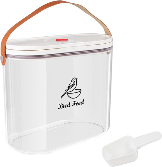Outdoor Bird Seed Storage Container 7Lbs|Portable Bird Food Container with Handle|Clear Bird Seed Bin with Food Scoop|ideal for Wild Bird Seed,Sunflower seed|Clear Plastic-BPA Free