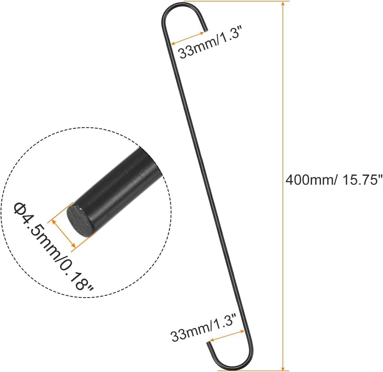 uxcell S Hanging Hooks, 16inch/400mm Extra Long Steel Hanger, Indoor Outdoor Uses for Garden, Bathroom, Closet, Workshop, Kitchen, Black, 6Pcs