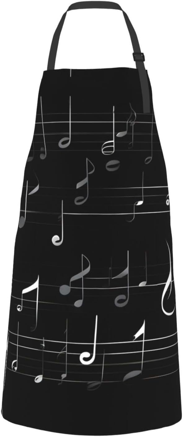 Black Music Notes Print Laundry apron 28x33 In Waterproof Kitchen Apron with Pockets for Cooking Baking