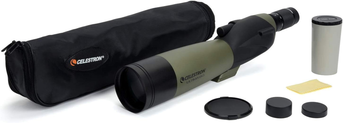 Celestron – Ultima 80 Straight Spotting Scope – 20-60x Zoom Eyepiece – Multi-Coated Optics for Bird Watching, Wildlife, Scenery and Hunting – Waterproof and Fogproof – Includes Soft Carrying Case