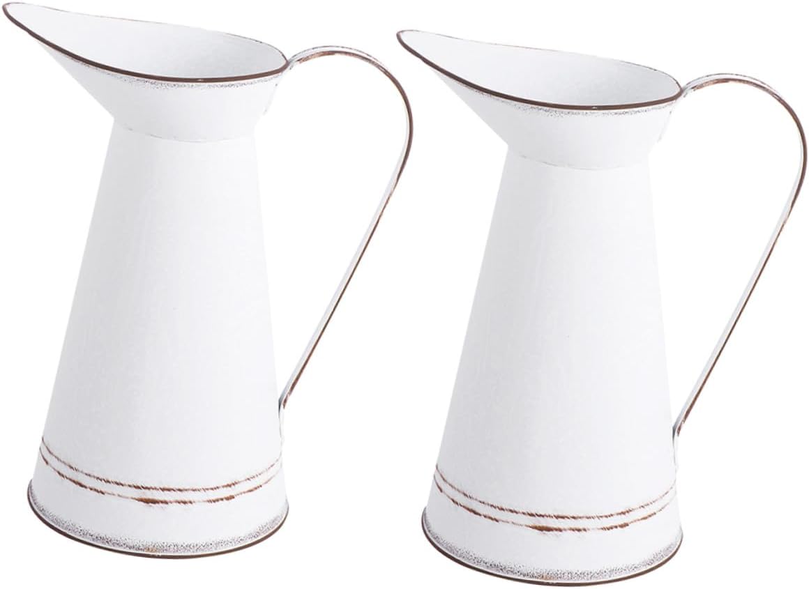 PRETYZOOM Vintage White Metal Flower Bucket Pot Set 2pcs Small Iron Fl