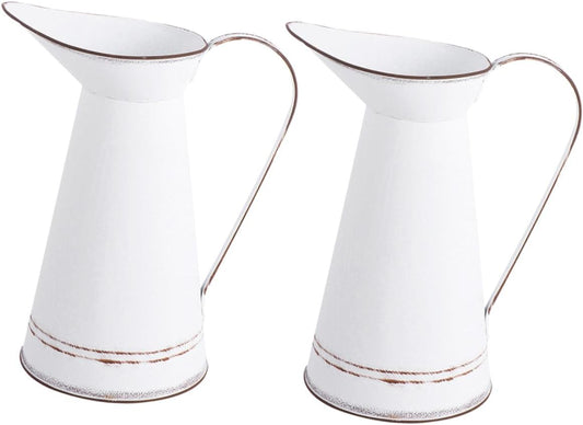 PRETYZOOM Vintage White Metal Flower Bucket Pot Set 2pcs Small Iron Fl