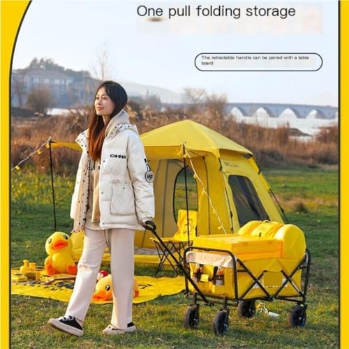 Portable Camping Cart,Portable Beach Trolley Cart for Outdoor Camping Yellow Color Lightweight and Foldable Camping Cart with Large Wheels for Easy Transportation and Storage