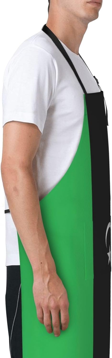 Libyan flag print Waterproof chef's apron with pocket apron for kitchen cooking baking barbecue and gardening