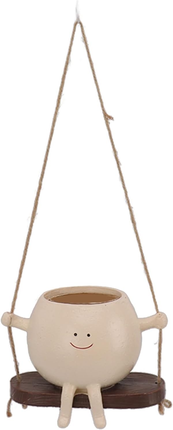 plplaaoo Swing Face Planter Pot, Hanging Planters for Indoor Plants, Swing Face Planter Pot Exquisite Lovely Unique Resin Hanging Planter with Rope for Plants Succulent