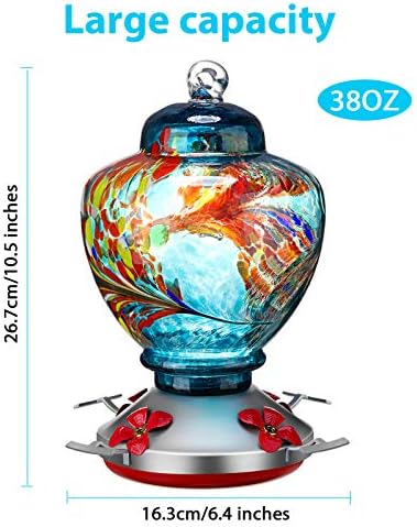 Boao 2 Pack Glass Hummingbird Feeder Set, 38 oz Large Capacity Hanging Bird Feeders with Ant Moat and 5 Feeding Ports, Decorative Garden Outdoor Feeder for Patio Yard and Garden Decor, Gifts for Mom