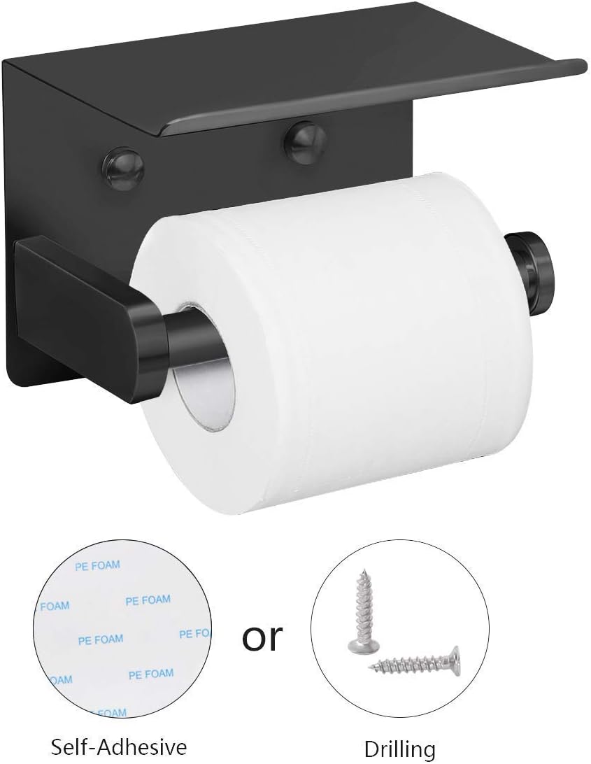 VAEHOLD Self Adhesive Toilet Paper Holder with Phone Shelf Stainless S