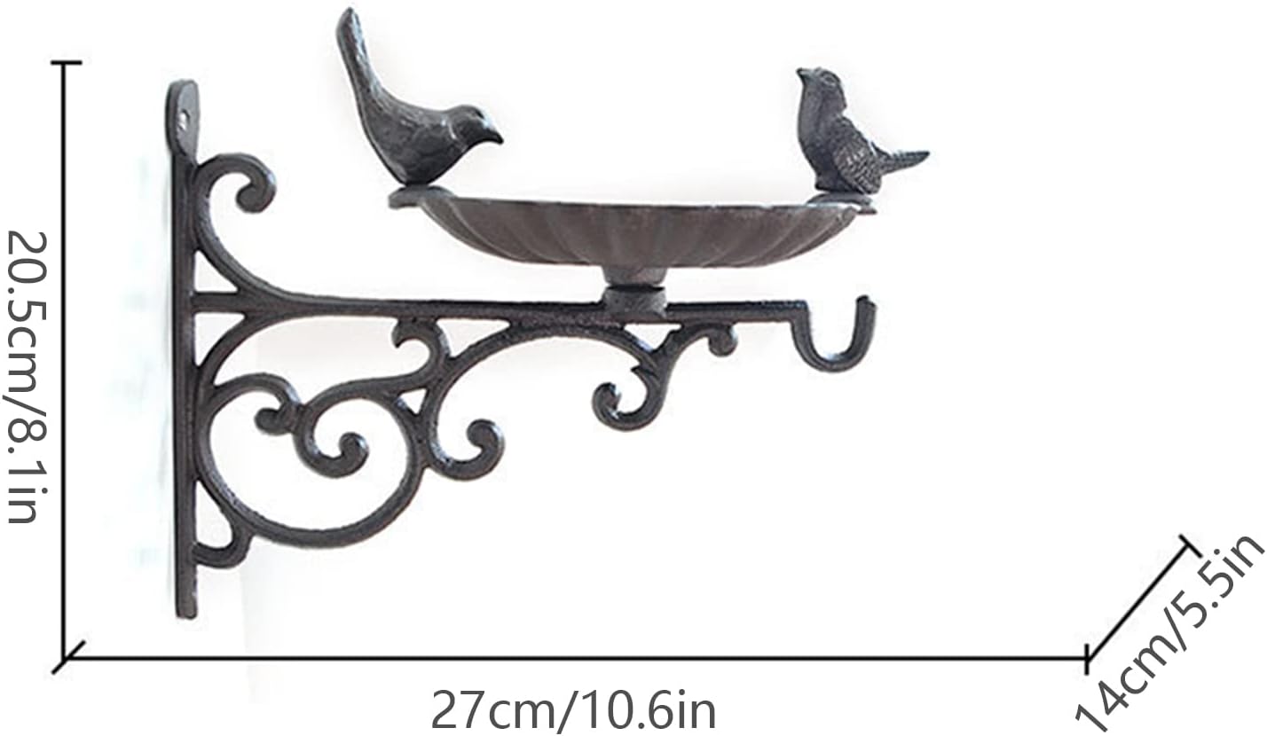 Bird Bath Cast Iron Bird Feeder with 2 Birds Decoration Frost Proof Wild Birds Water Bowl Wall Mount with Hook