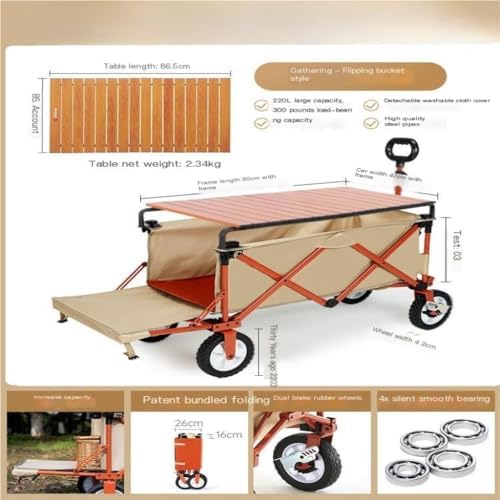 Portable Camping Cart,Outdoor Beach Camping Folding Trolley Cart for Campervan Camping Car and Picnic Portable and Compact Outdoor Cart for Easy Transport (Black)
