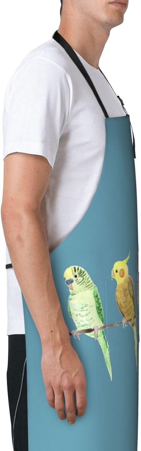 Colorful Parrots On Tree print Waterproof apron with pocket adjustable cooking apron for adult kitchen bibs to bake