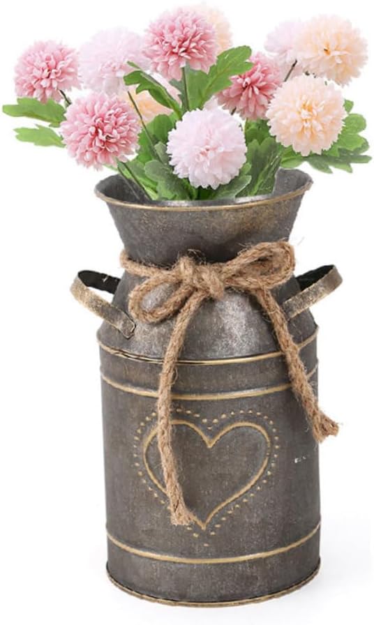 PRETYZOOM Iron Flowerpot Vintage Style Farmhouse Decor Galvanized Meta