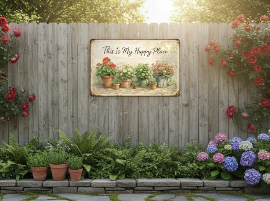Funny sign Garden Gifts This Is My Happy Place Vintage Tin Sign for Home Garden Patio Yard Decor 8 X 12 Inch