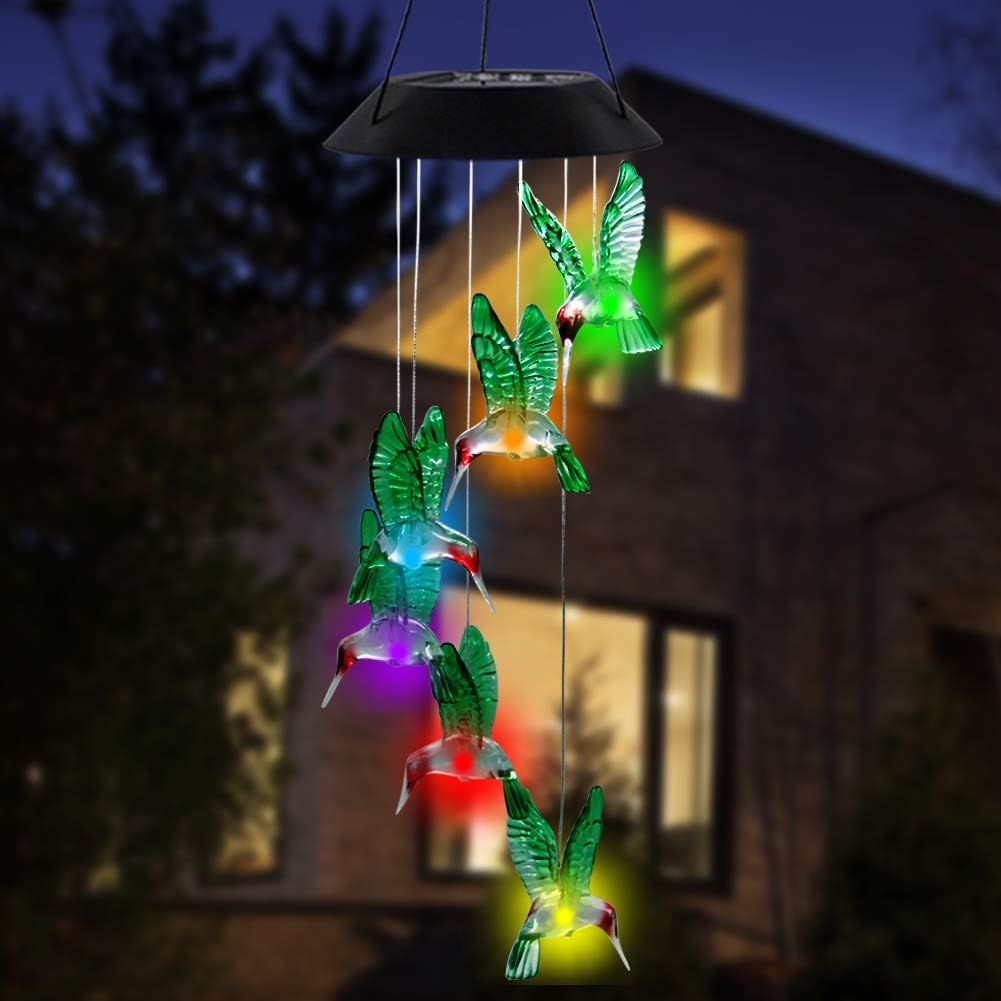 MorTime LED Solar Hummingbird Wind Chime, 25" Mobile Hanging Wind Chim