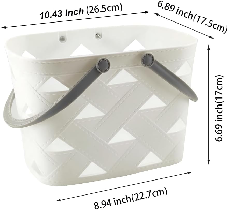 Portable Shower Caddy 2 Pack, Tote Plastic Storage Basket with Handle Shelf Organizers Bin for Bathroom, College Dorm, Kitchen, Garden, Camping, Cleaning Supplies (White 2 pcs)