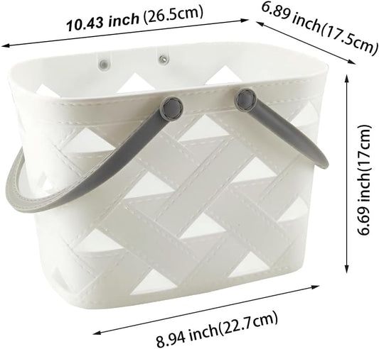 Portable Shower Caddy 2 Pack, Tote Plastic Storage Basket with Handle Shelf Organizers Bin for Bathroom, College Dorm, Kitchen, Garden, Camping, Cleaning Supplies (White 2 pcs)
