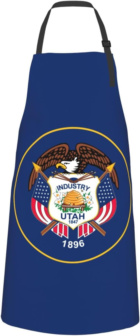 YANYU Utah Flag Print 28x33 In Kitchen Apron Stylish Chef Apron with P
