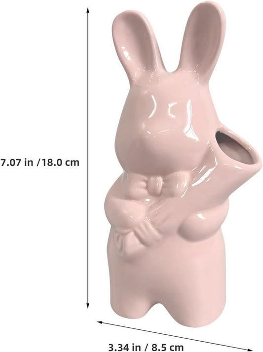 FAVOMOTO Hydroponic Ceramic Flower Vase Cute Bunny Planter Pot with Realistic Rabbit Sculpture for Living Office Decor Porcelain Rabbit Vase for DIY Floral Arrangements and Home Accent