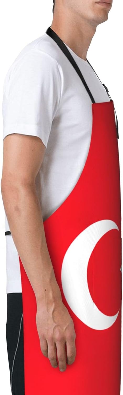Flag of Turkey print Waterproof chef's apron with pocket apron for kitchen cooking baking barbecue and gardening