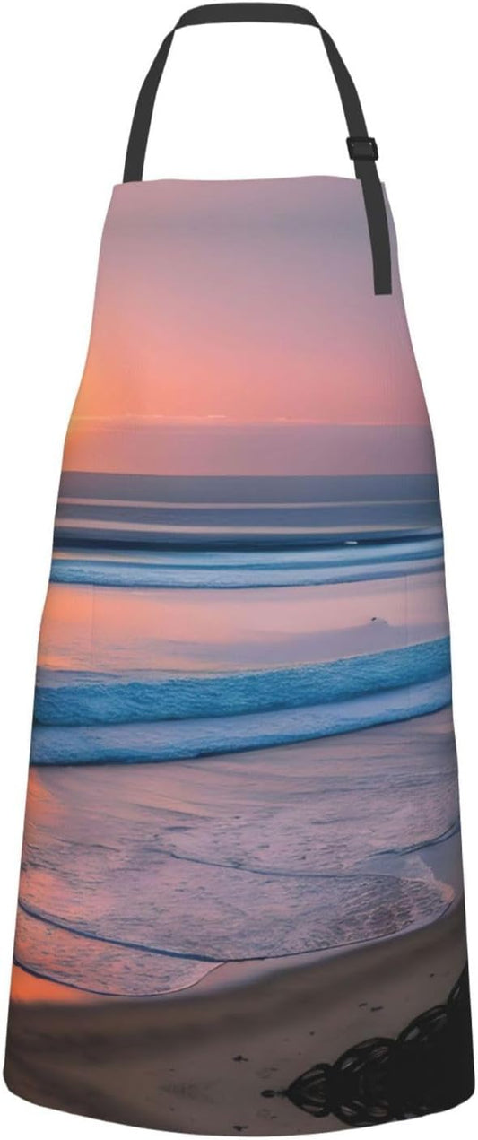 Sunset beach print Waterproof chef's apron with pocket apron for kitchen cooking baking barbecue and gardening
