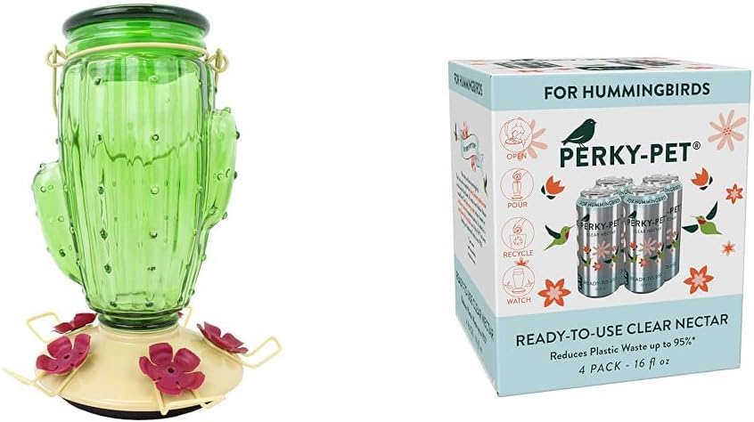 Perky-Pet 9111-1SR Cactus Top Fill Glass Hummingbird Feeder with Built
