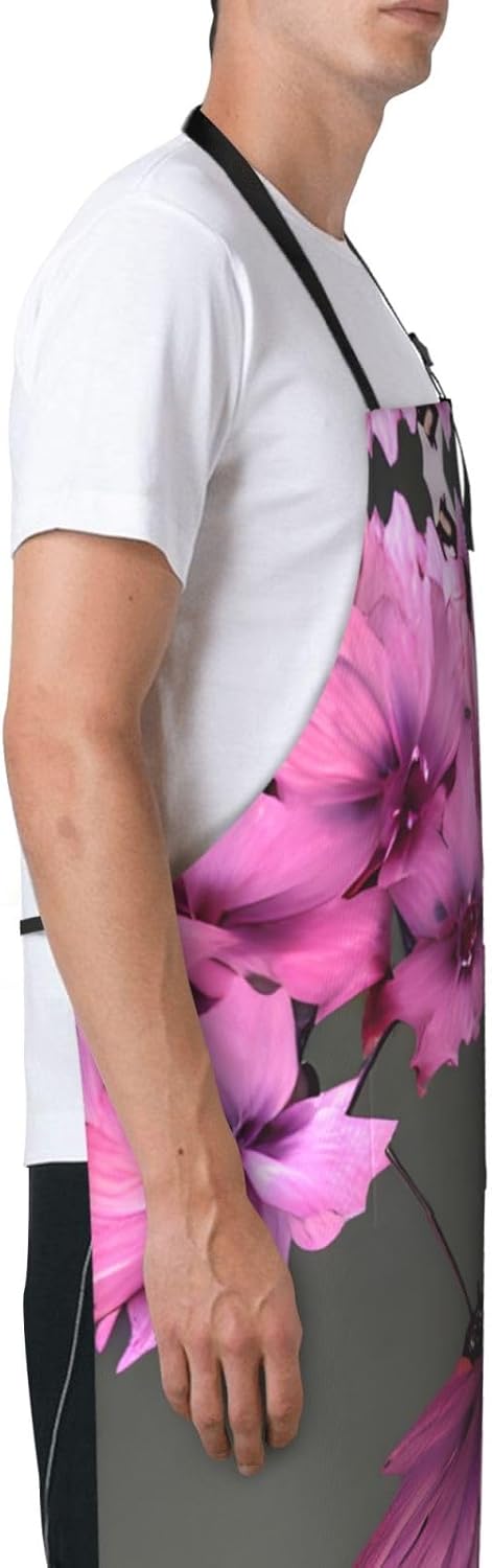 Butterflies Flowers print Waterproof chef's apron with pocket apron for kitchen cooking baking barbecue and gardening
