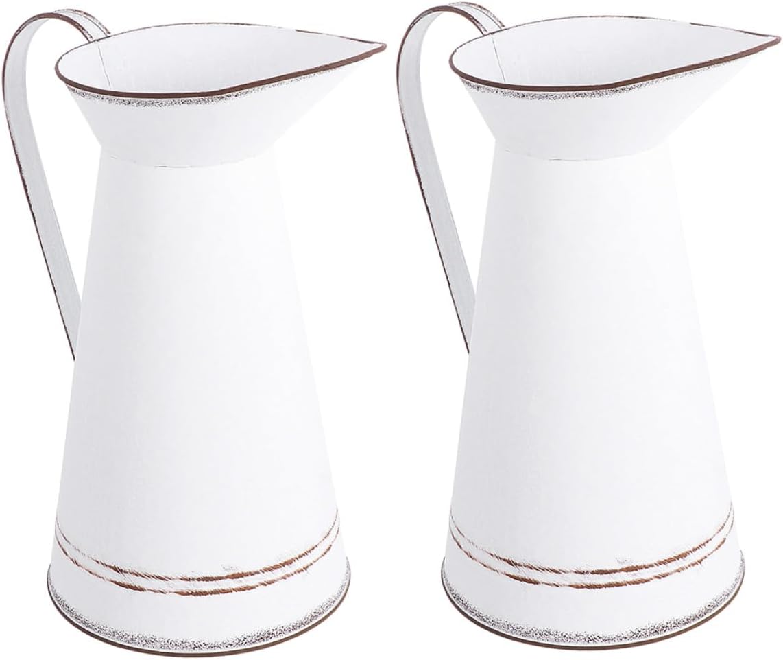 PRETYZOOM Vintage White Metal Flower Vase Set Large Rustic Succulent Planter Pots for Indoor Tabletop Flower Arrangement for Home Décor