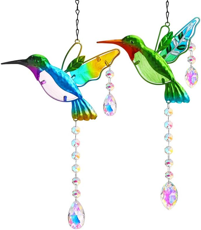 YU FENG 2PCS 18.1" Hummingbird Suncatchers,Stained Glass Window Hangin