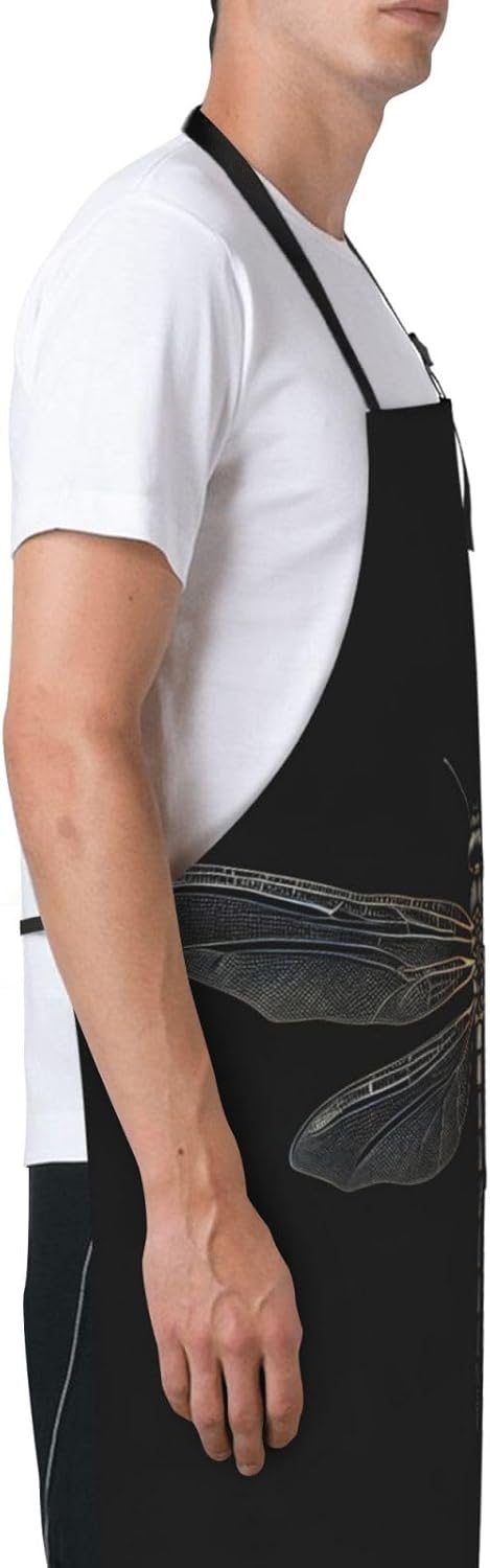 Dragonfly Black Print Laundry apron 28x33 In Waterproof Kitchen Apron with Pockets for Cooking Baking
