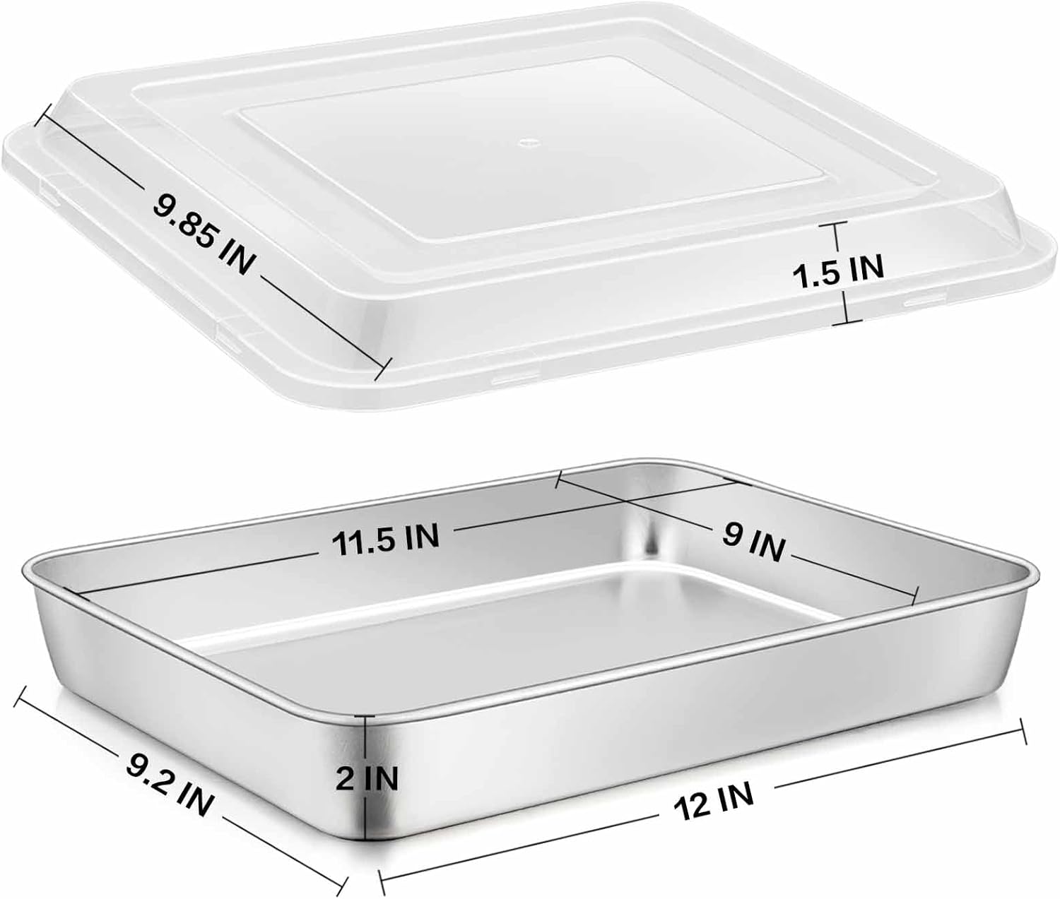 E-far Stainless Steel Baking Pan with Lid, 12⅓ x 9¾ x 2 Inch Rectangle