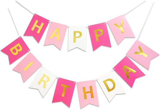 Roseo Pink Happy Birthday Banner Signs Golden Sparkle Funny Birthday Party Supplies for Girls Party Decorations Nursery Decorations 13 Pieces