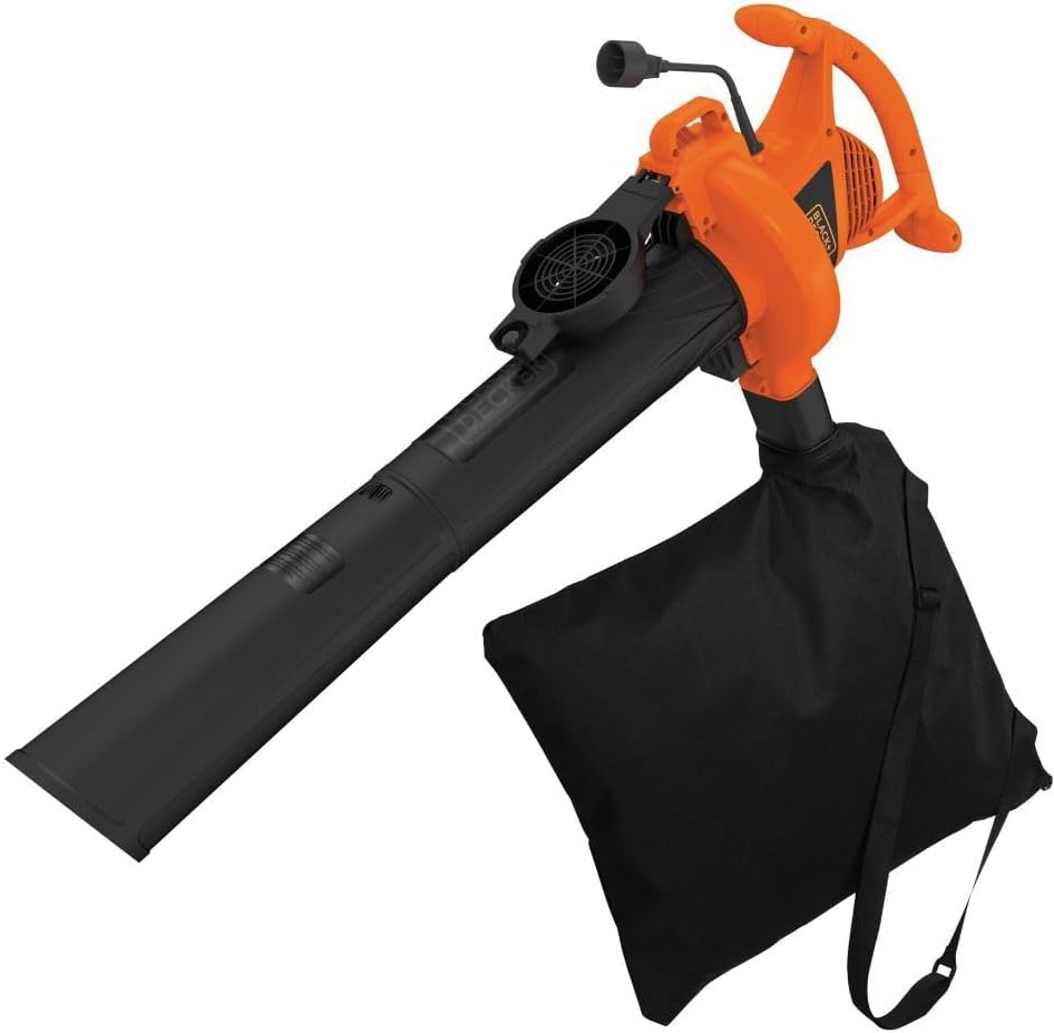 BLACK+DECKER Electric Leaf Blower, Leaf Vacuum and Leaf Mulcher, 3-in-1 300 CFM 210 MPH 12-Amp Handheld Lightweight Corded Electric Combo Kit (BV3100)