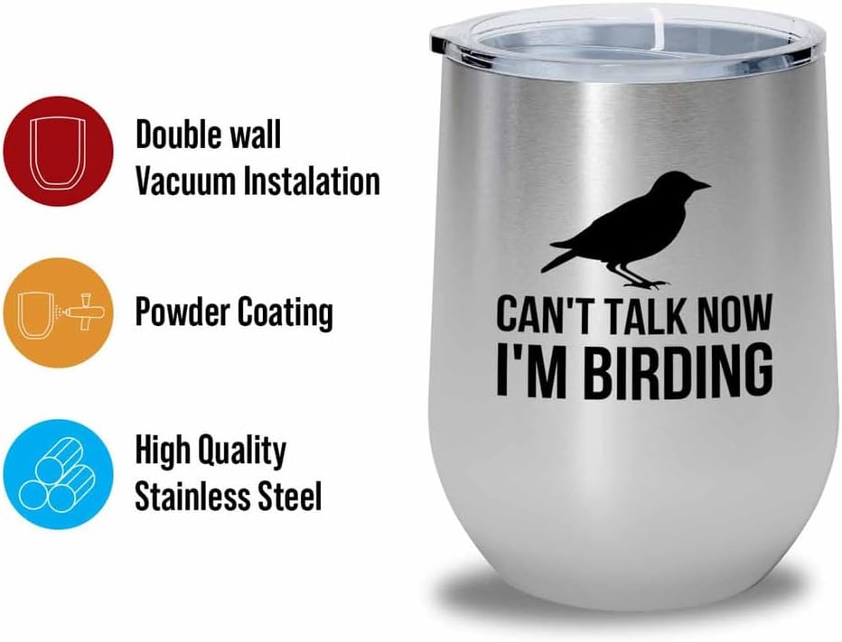 Birding SIlver Edition Wine Tumbler 12oz - I'm birding - Bird Feeder Backyard Birdwatcher Gifts Birding Bird Lover