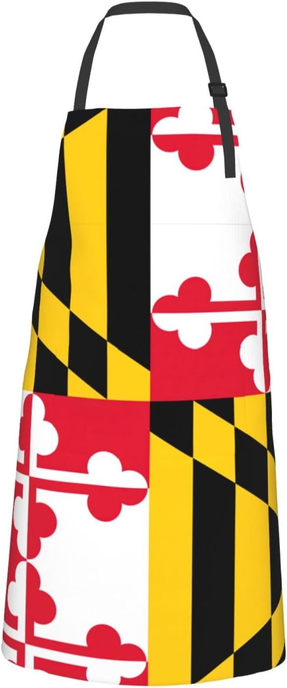 Flag of Maryland Print 28x33 In Adult Kitchen Apron with Pockets Versatile Chef Smock for Cooking Baking