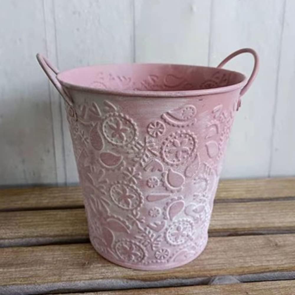 5.5IN Vintage Metal Flower Vase,Small Planter Pot Vase for Centerpiece Decor,Flowers Arrangements,Weddings (Pink)