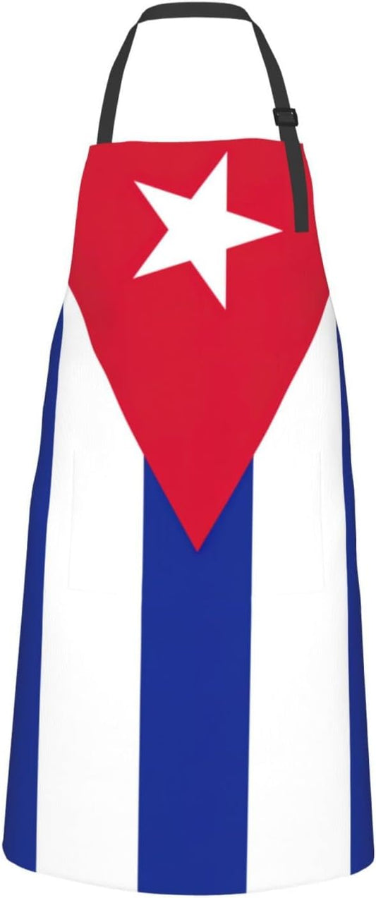 Cuban flag print Waterproof chef's apron with pocket apron for kitchen cooking baking barbecue and gardening