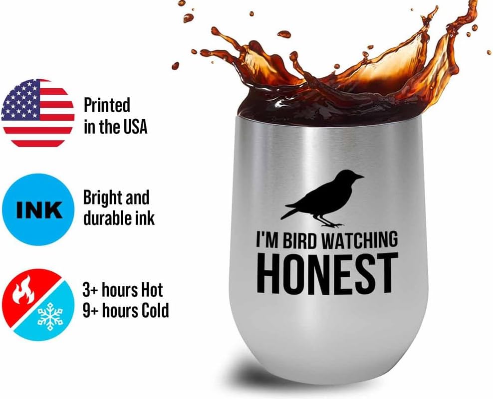 Birding Silver Edition Wine Tumbler 12oz - I'm bird watching - Bird Feeder Backyard Birdwatcher Gifts Birding Bird Lover