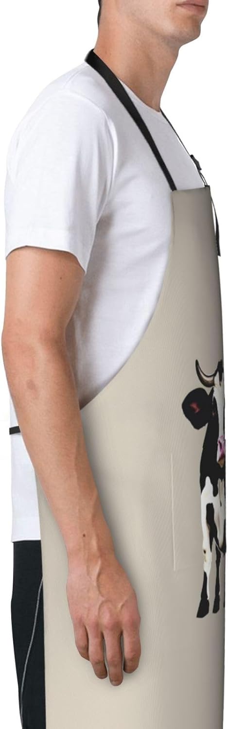 Cow black spot print Waterproof apron with pocket adjustable cooking apron for adult kitchen bibs to bake