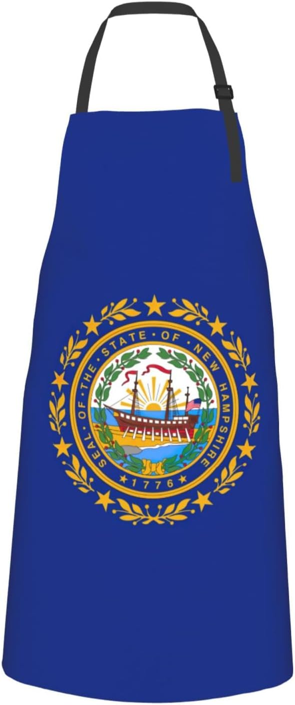 New Hampshire state flag print Waterproof chef's apron with pocket apron for kitchen cooking baking barbecue and gardening