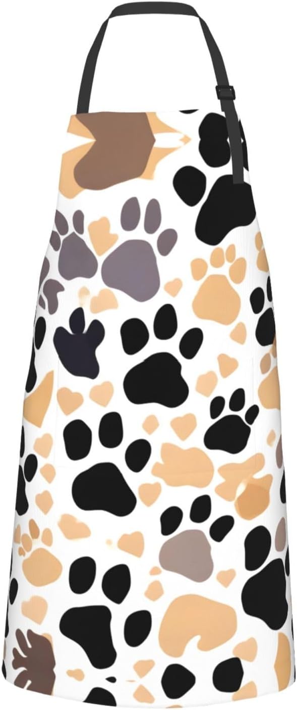 Cute Dog Paw Prints Print Laundry apron 28x33 In Waterproof Kitchen Apron with Pockets for Cooking Baking
