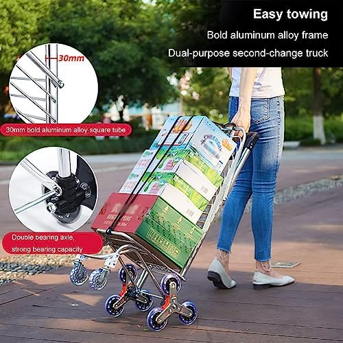Heavy Duty Collapsible Wagon Cart with 8 Silent Universal Wheels, 360° Rotating Handle, 51KG Load Capacity, Foldable Folding Carts for Easy Stair Climbing and Transport