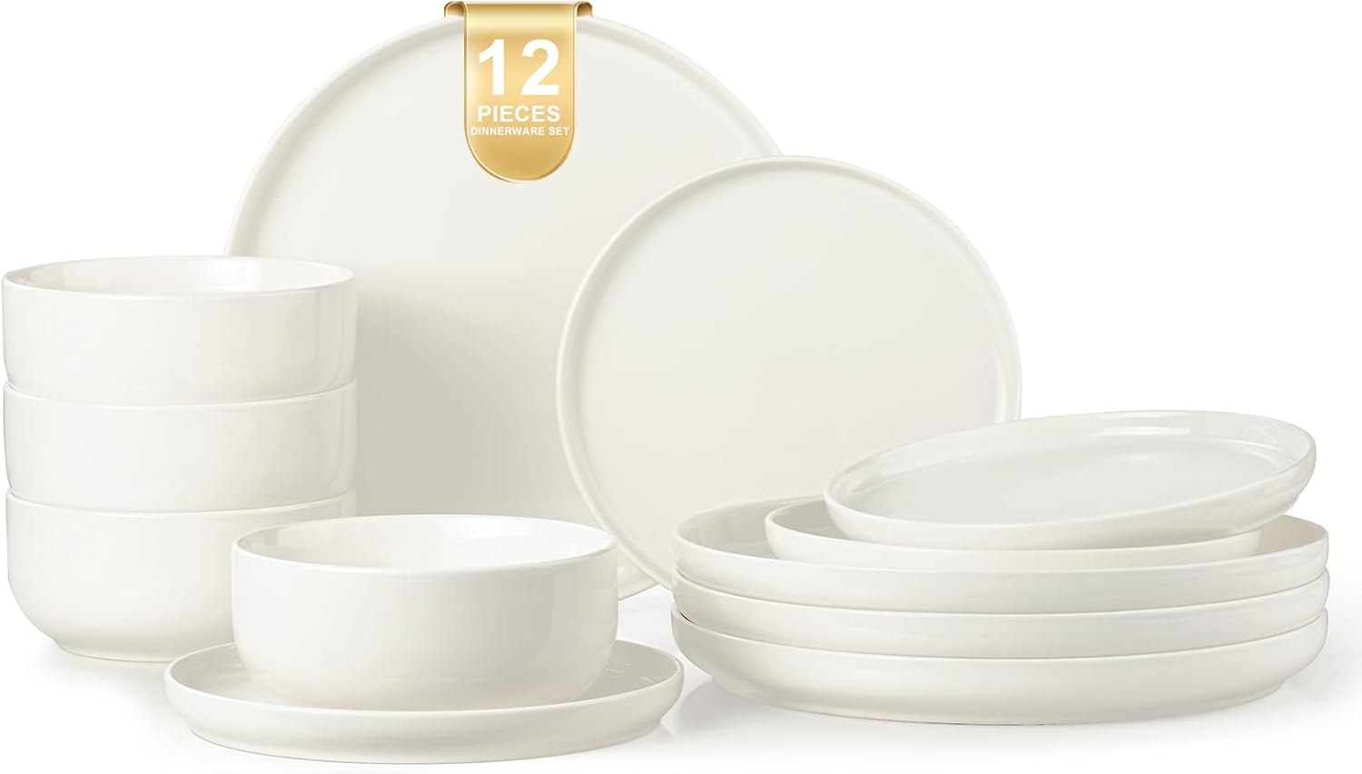 EWFEN Plates and Bowls Sets, 12 Pieces Ceramic Dinnerware Set for 4, S