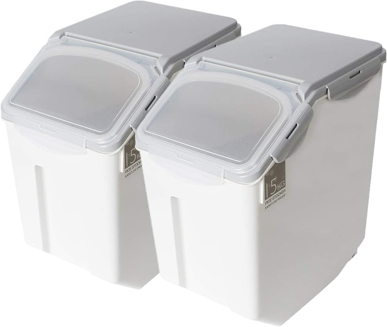 2-Pack 15 Liter Rice Storage Container Bins With PP Locking Lid Large Food Storage Container with Wheels For Rice Grain Pet Food Flour