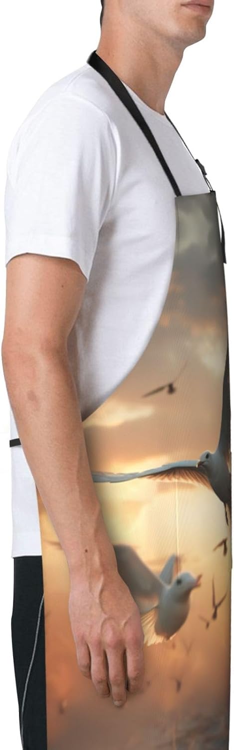 birds print Waterproof apron with pocket adjustable cooking apron for 