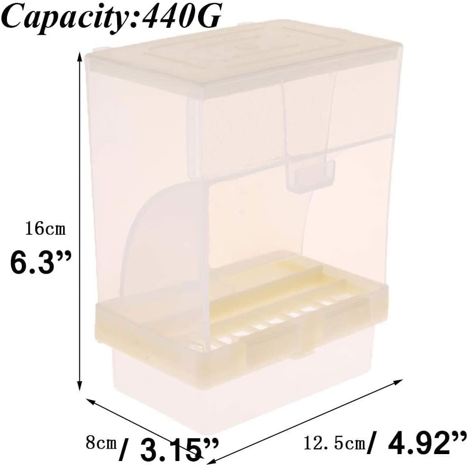 Old Tjikko No Mess Bird Feeder for Cage, Automatic Acrylic Seed Container with Large Hook, Install-Free Parrot Feeder for Budgerigar, Canary, Cockatiel, Parakeet, Finch