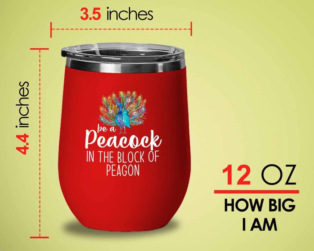 Bird Lover Red Edition Wine Tumbler 12oz - Peacock block pgeons - Humm