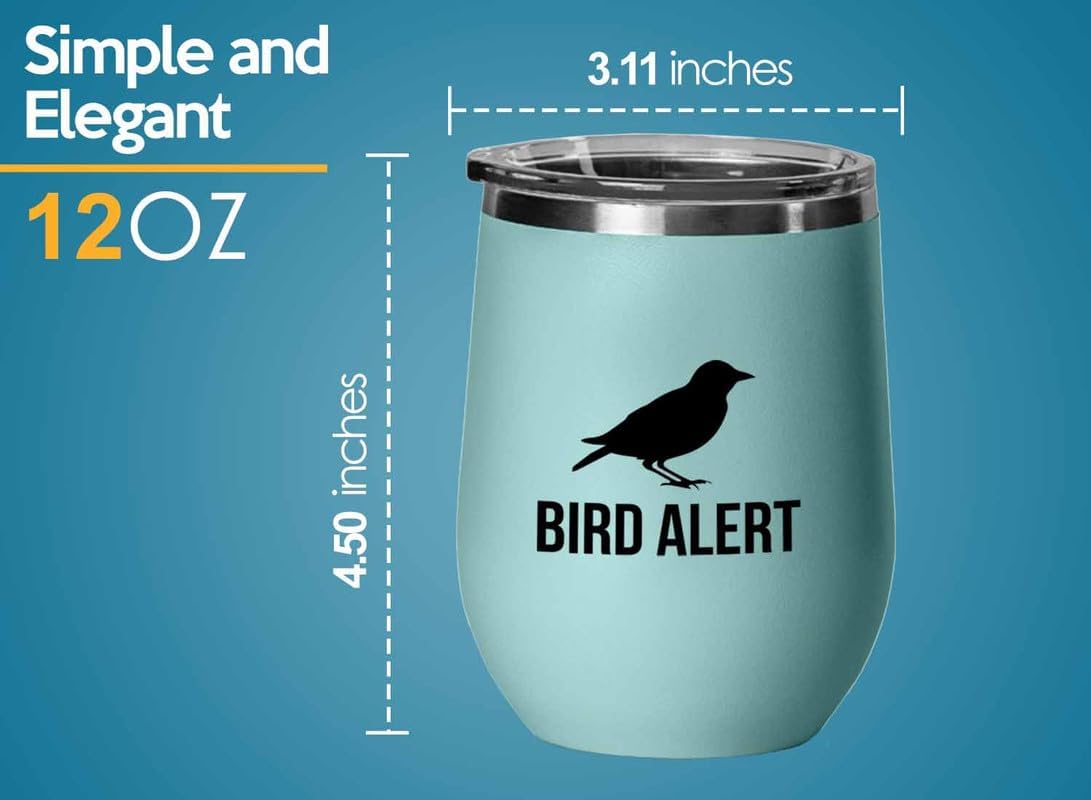 Birding Teal Edition Wine Tumbler 12oz - Bird alert - Bird Feeder Backyard Birdwatcher Gifts Birding Bird Lover